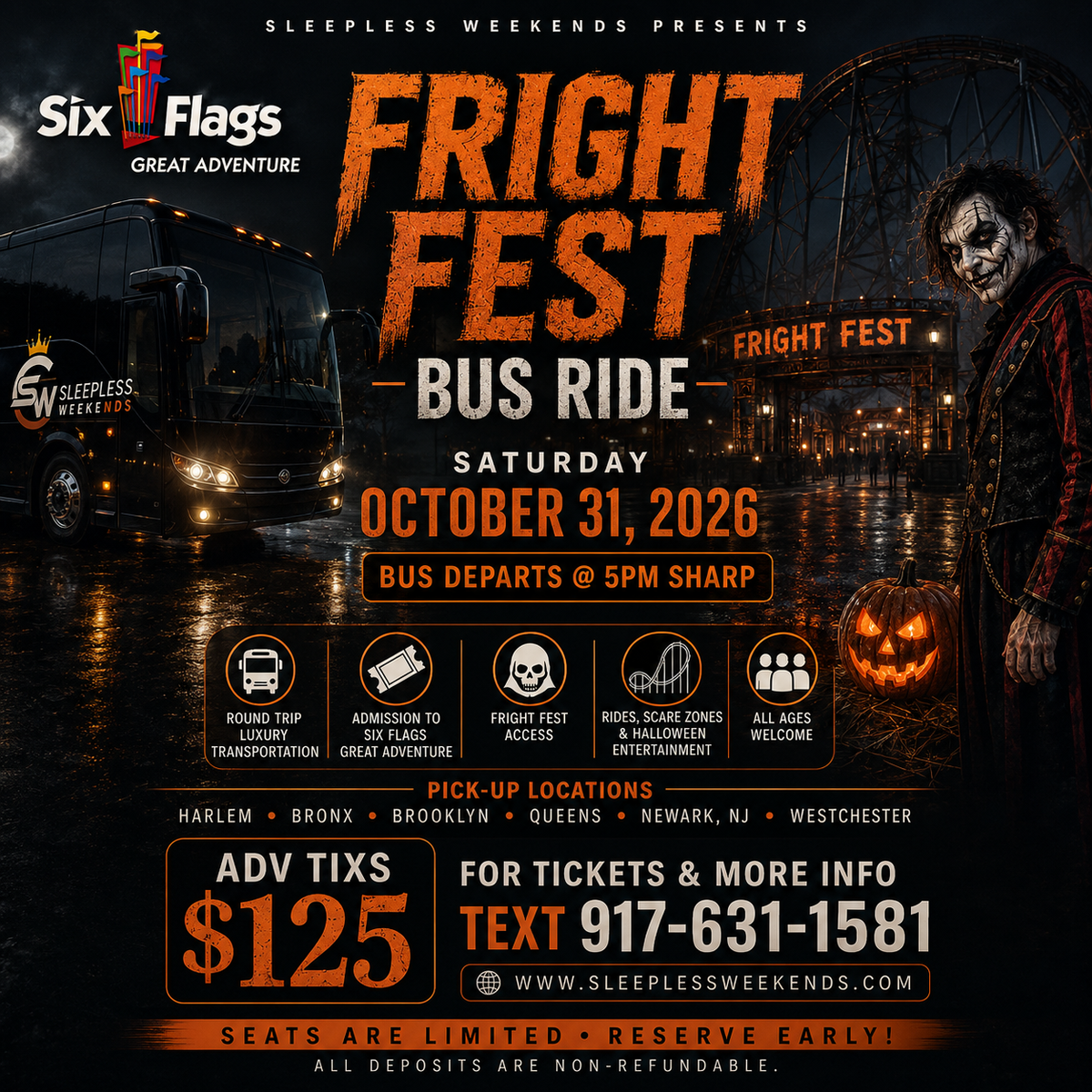 GREAT ADVENTURE FRIGHT FEST BUS RIDE SATURDAY OCT 31